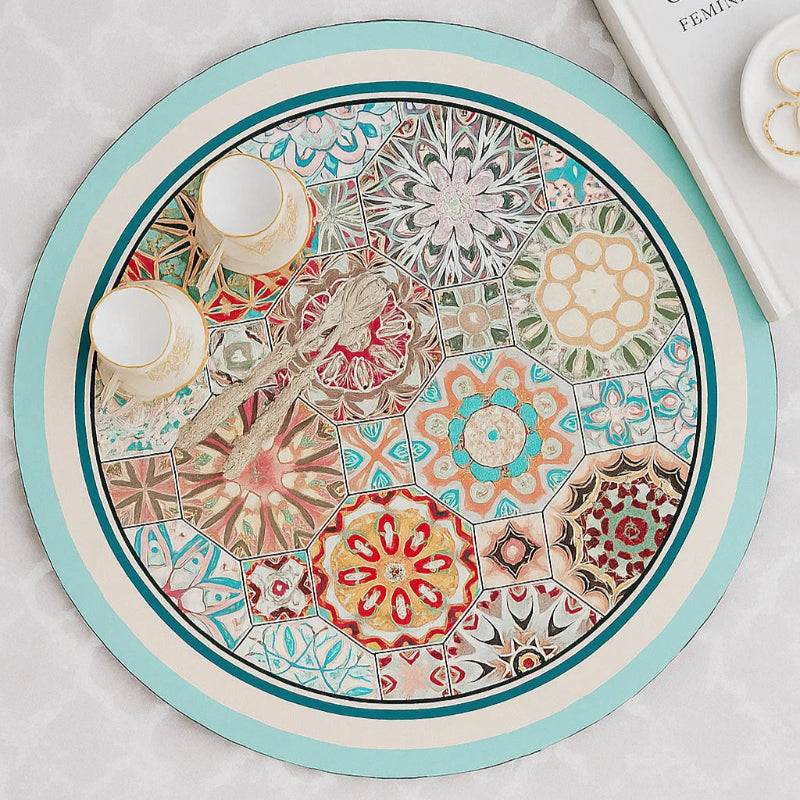 Moroccan Mosaic Trivet Mat – Floral Blue & Red