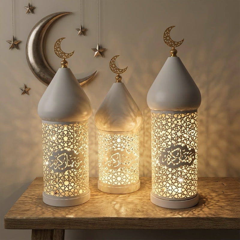 White Arabic Pattern LED Lantern for Spiritual Home Lighting
