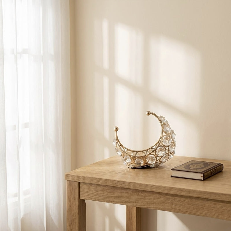 Luxury Crystal Crescent Candle Holder – Gold