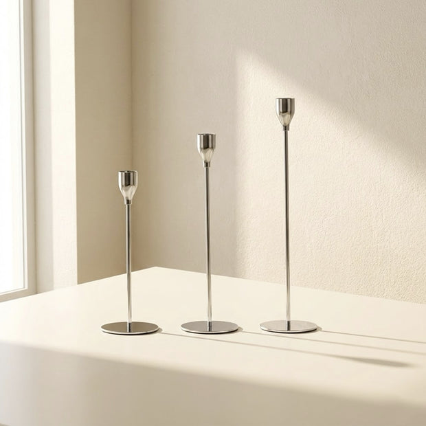 Modern Plated Iron Candle Holder 3-Piece Set – Silver