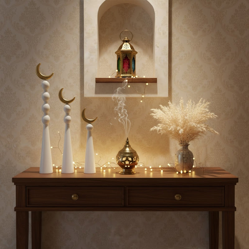 Wooden Crescent Moon Ramadan Table Decor Set