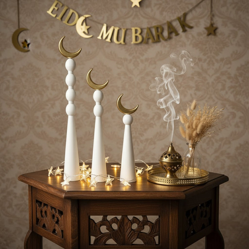 Wooden Crescent Moon Ramadan Table Decor Set