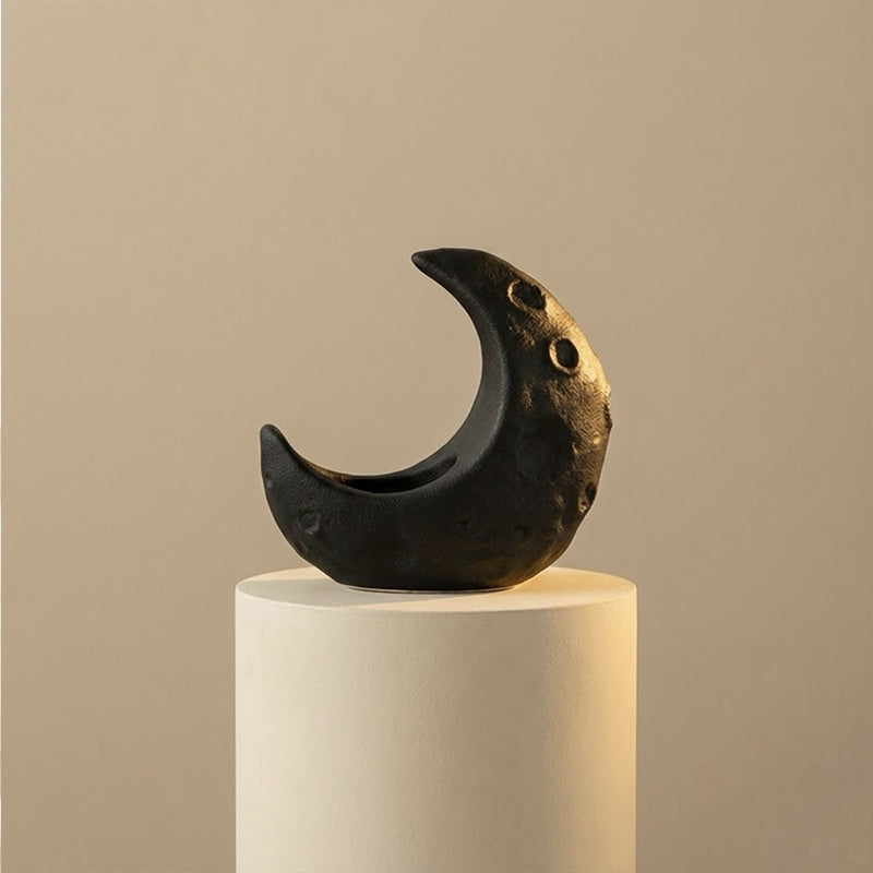 Ceramic Moon Candle Holder – Black