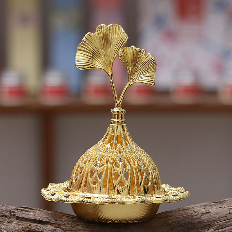 Ginkgo Leaf Gold Metal Incense Burner