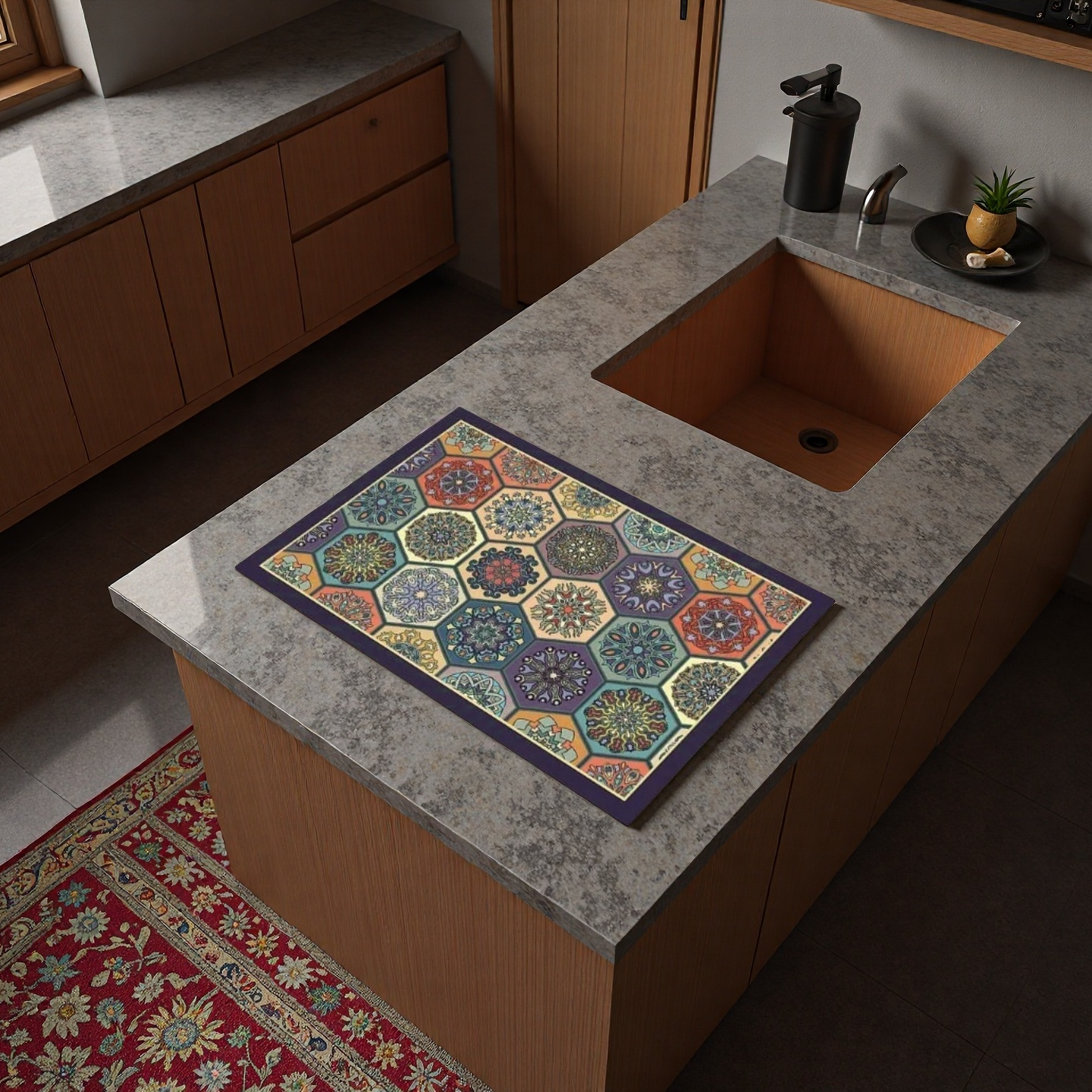 Moroccan Mosaic Dish Drying Mat, Absorbent & Non-Slip