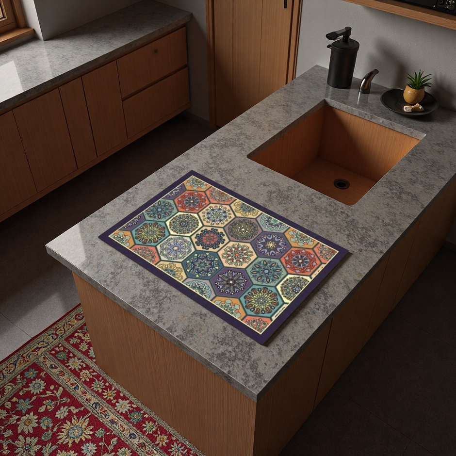 Moroccan Mosaic Dish Drying Mat, Absorbent & Non-Slip