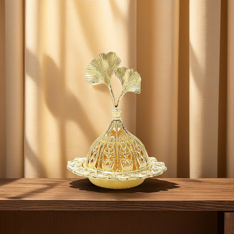 Ginkgo Leaf Gold Metal Incense Burner