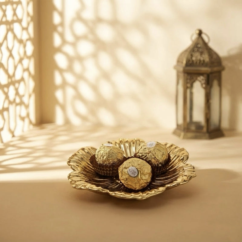 Gold Metal Arabic Floral Snack Dish