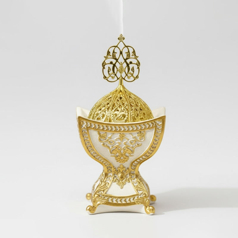 White-Gold Moroccan Incense Burner