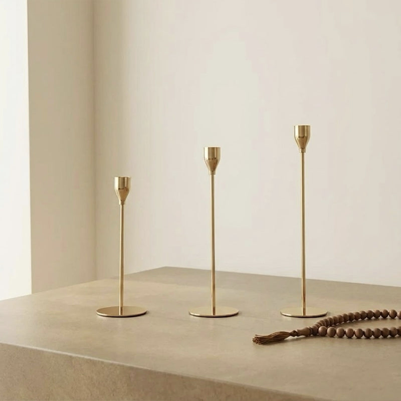 Modern Plated Iron Candle Holder 3-Piece Set – Gold