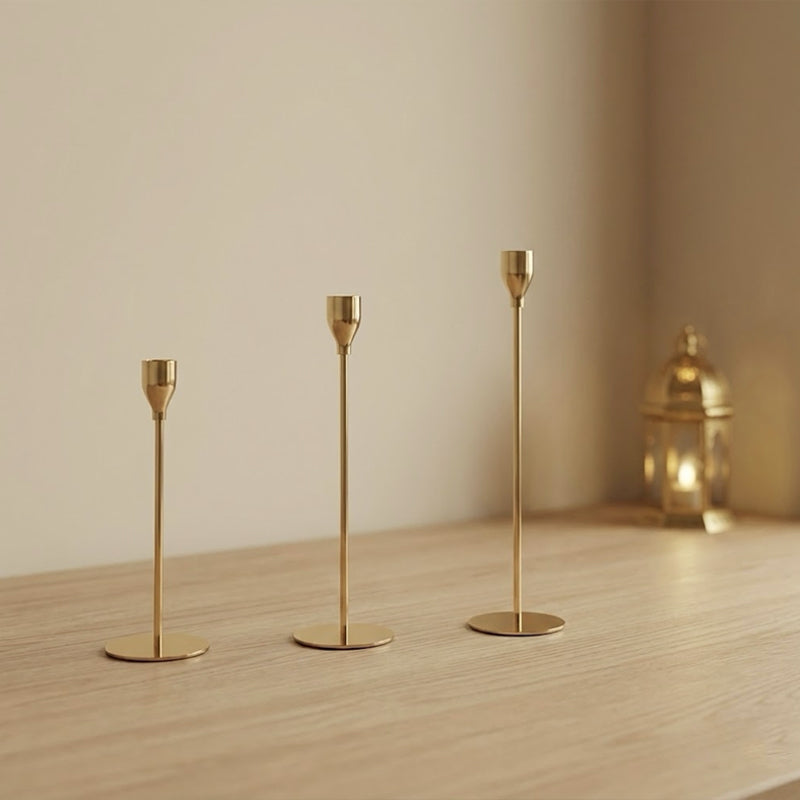 Modern Plated Iron Candle Holder 3-Piece Set – Gold