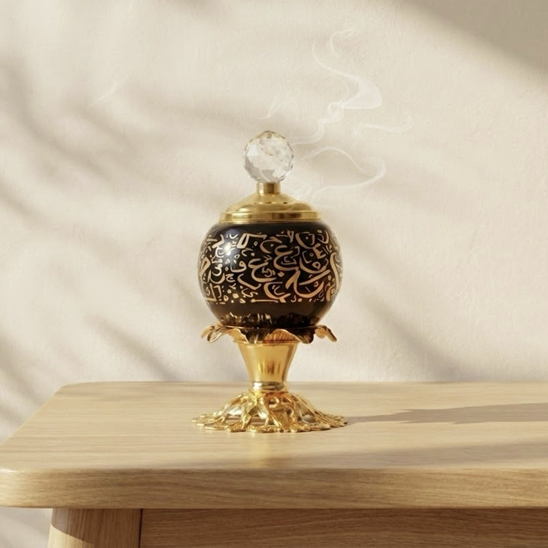 Black & Gold Arabic Pattern Incense Burner