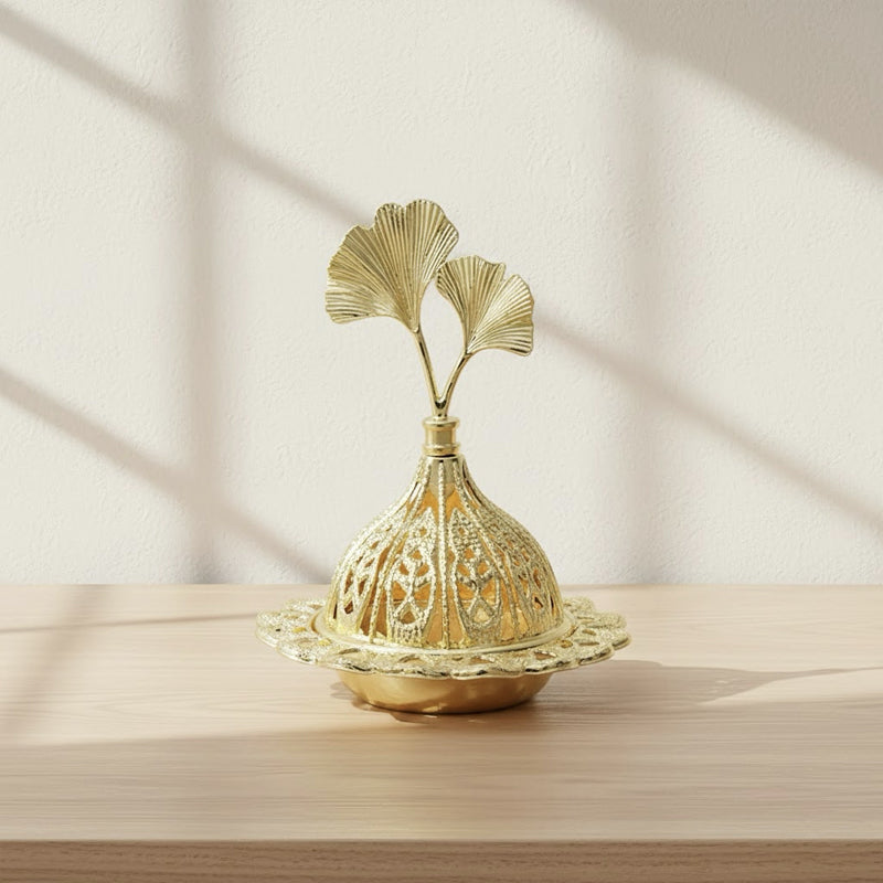 Ginkgo Leaf Gold Metal Incense Burner
