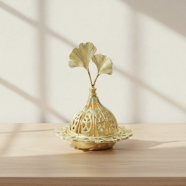 Ginkgo Leaf Gold Metal Incense Burner