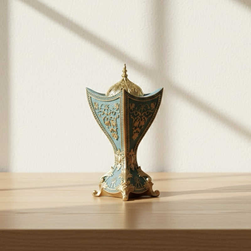 Moroccan-Style Elegant Mini Incense Burner – Teal & Gold