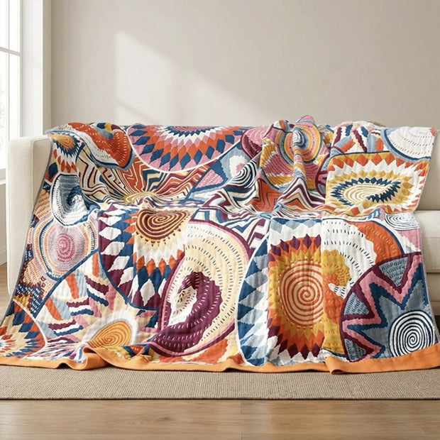Boho Geometric Cotton Jacquard Throw Blanket – Multicolor Sunset