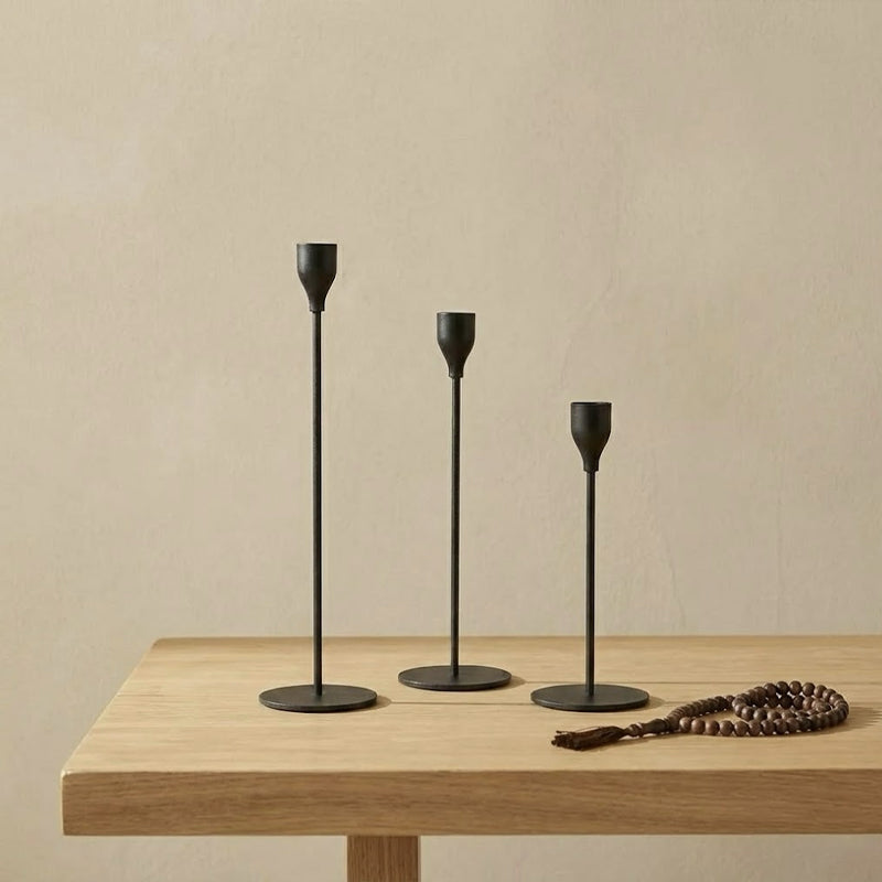 Modern Plated Iron Candle Holder 3-Piece Set – Black