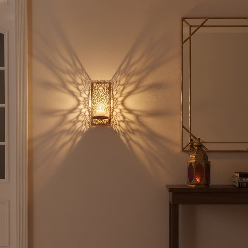 Gold Metal Filigree Ornate Wall Candle Sconce