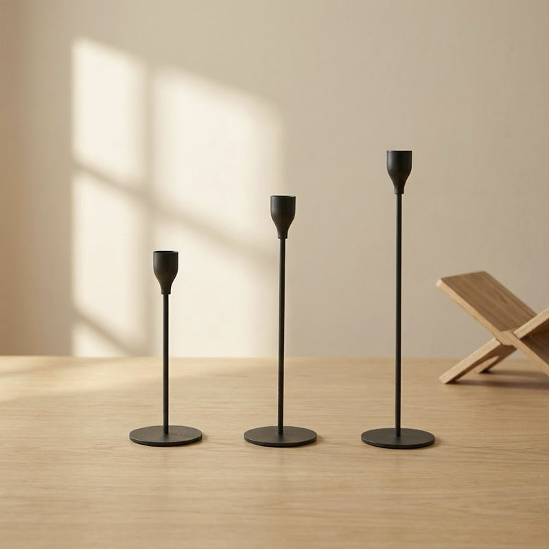 Modern Plated Iron Candle Holder 3-Piece Set – Black
