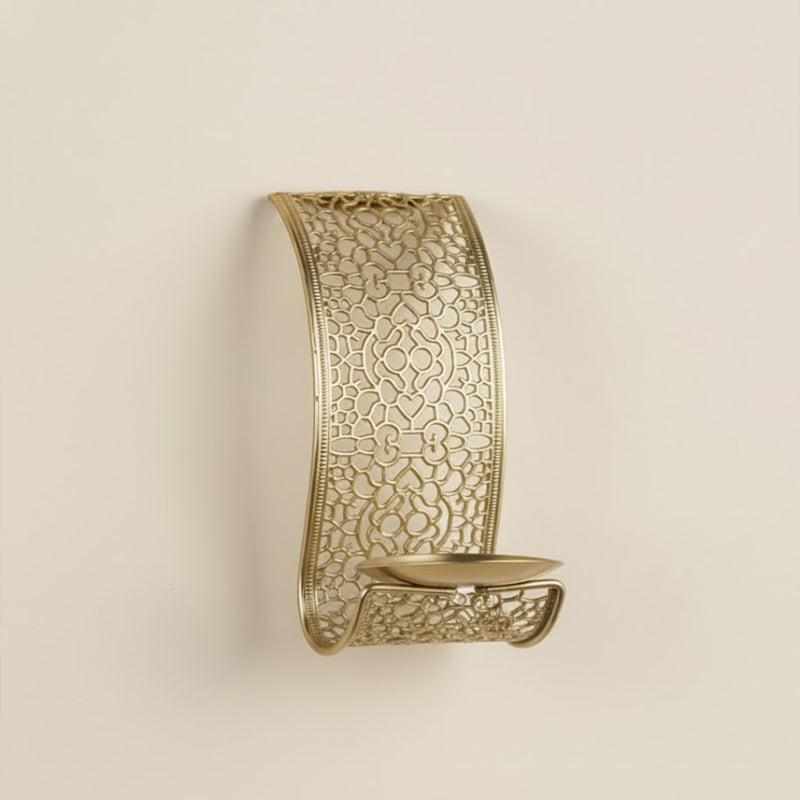 Gold Metal Filigree Ornate Wall Candle Sconce