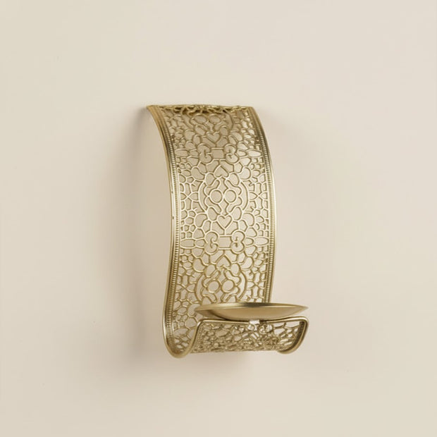 Gold Metal Filigree Ornate Wall Candle Sconce