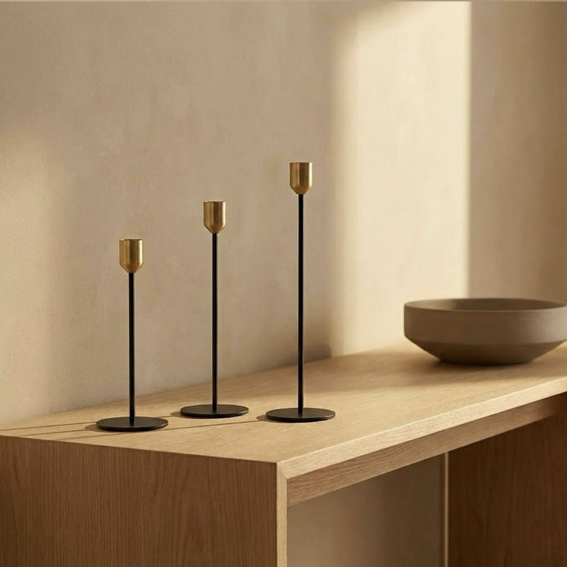 Modern Plated Iron Candle Holder 3-Piece Set – Black & Gold