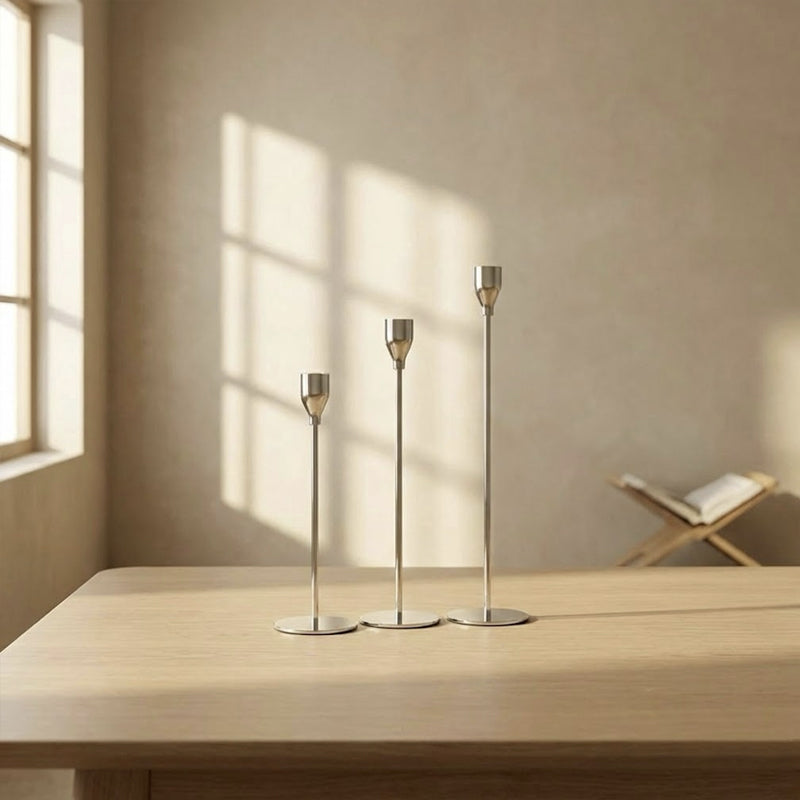 Modern Plated Iron Candle Holder 3-Piece Set – Silver