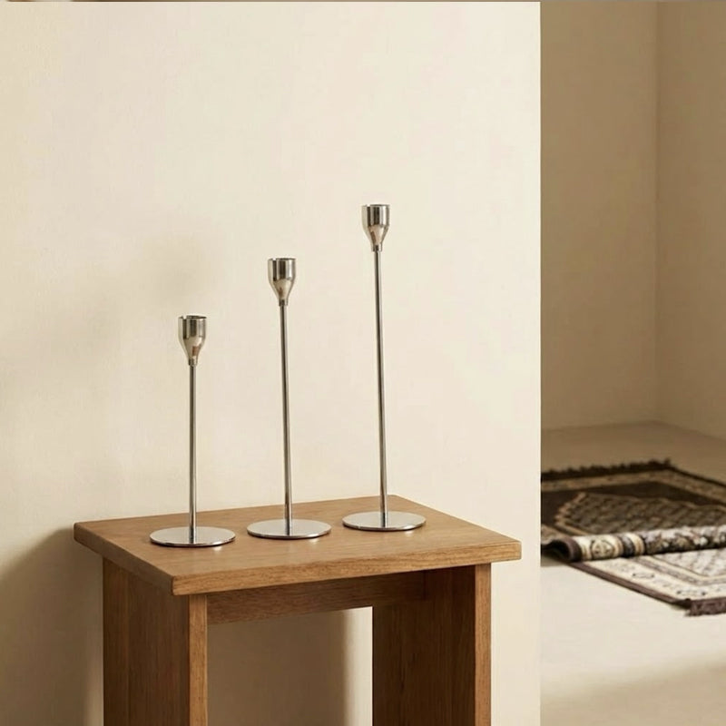 Modern Plated Iron Candle Holder 3-Piece Set – Silver