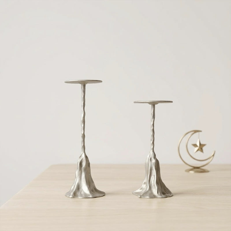 Modern Sculpted Alloy Candle Holder – Silver