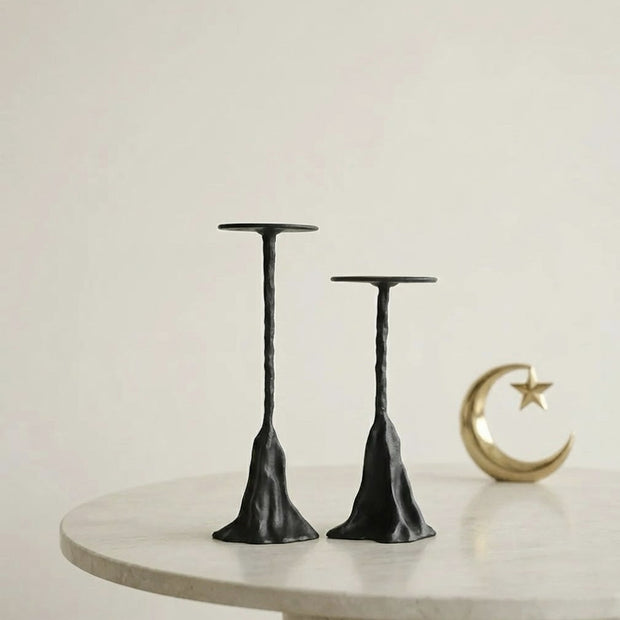 Modern Sculpted Alloy Candle Holder – Black