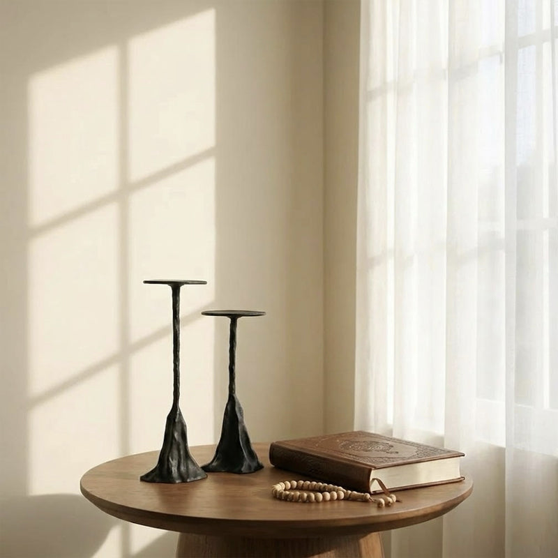 Modern Sculpted Alloy Candle Holder – Black