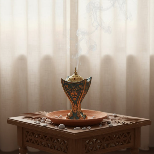 Moroccan-Style Elegant Mini Incense Burner – Teal & Gold