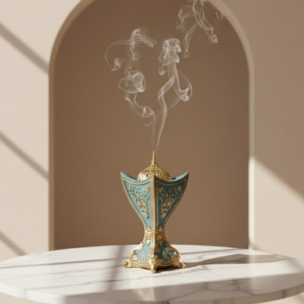 Moroccan-Style Elegant Mini Incense Burner – Teal & Gold