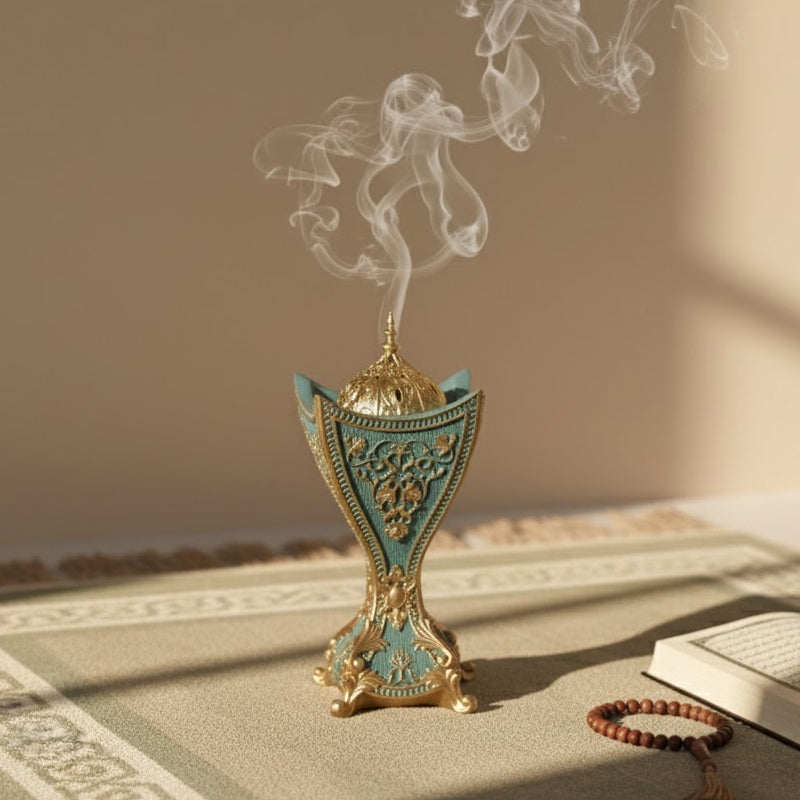 Moroccan-Style Elegant Mini Incense Burner – Teal & Gold