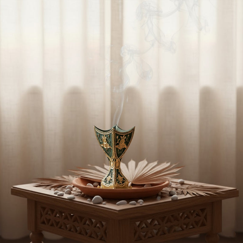 Baroque Rose Resin Incense Burner – Emerald Green & Gold