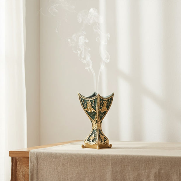 Baroque Rose Resin Incense Burner – Emerald Green & Gold