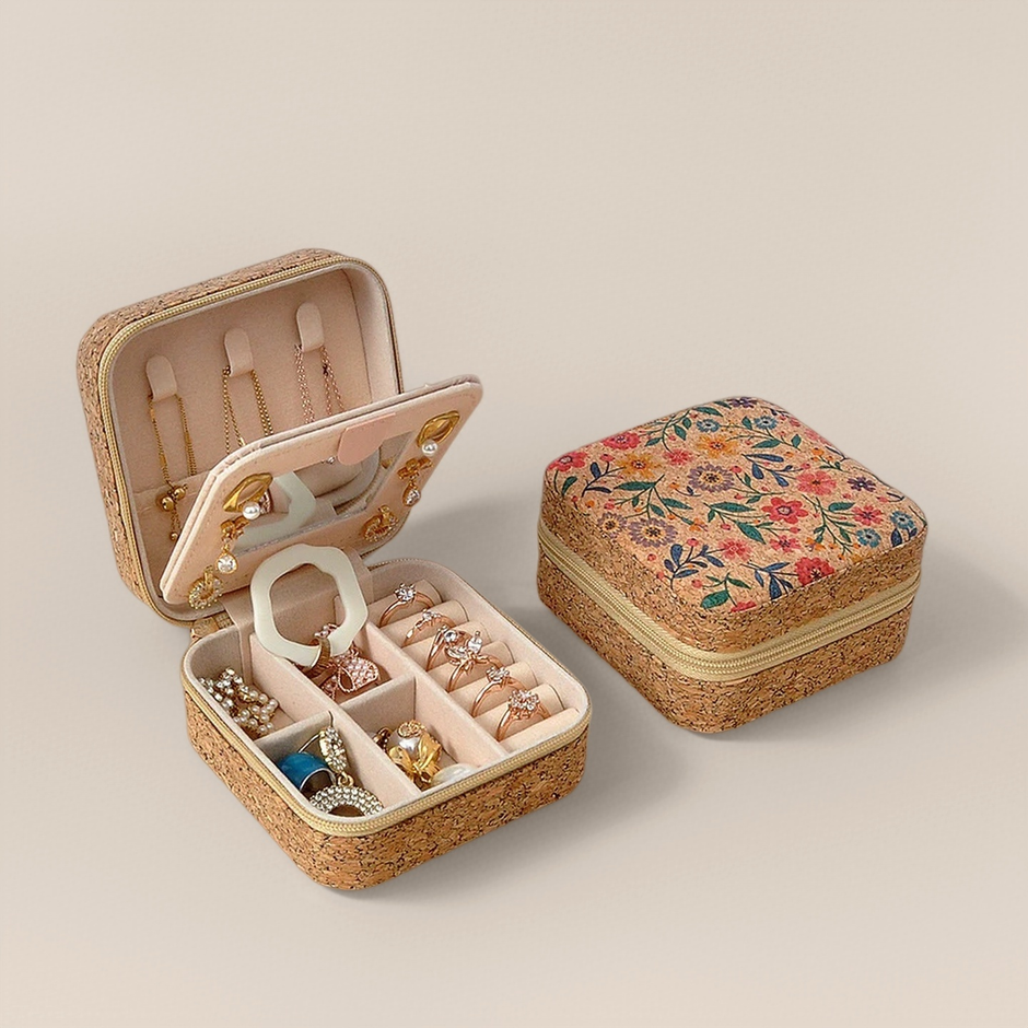 Cork Travel Jewelry Box with Mirror –  Floral