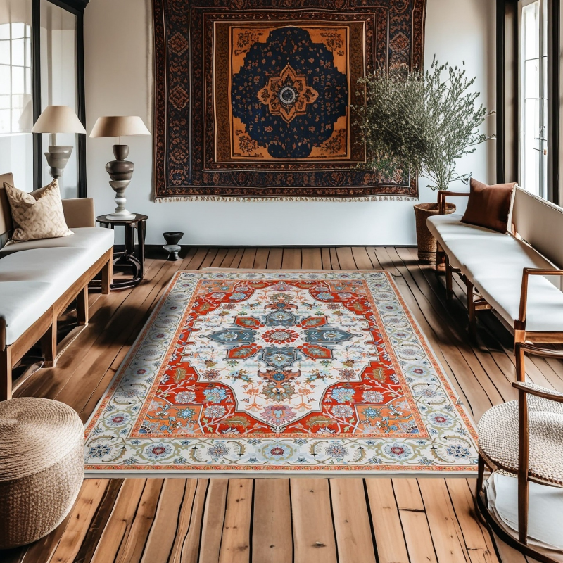 Saffron Red Area Rug – Non-Slip Living Room Rug