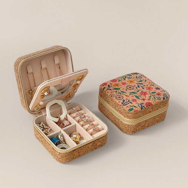 Cork Travel Jewelry Box with Mirror –  Floral
