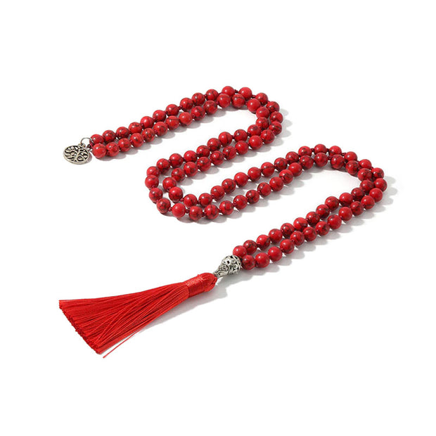 Red Turquoise Prayer Beads – 108 Mala Necklace with Tassel