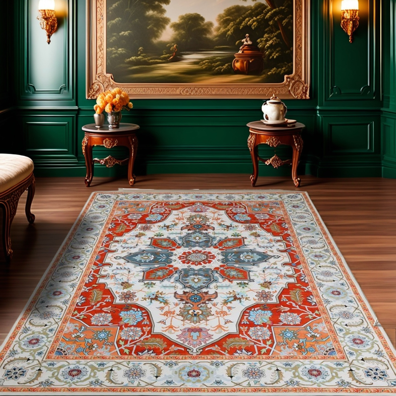 Saffron Red Area Rug – Non-Slip Living Room Rug