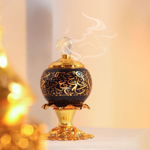 Black & Gold Arabic Pattern Incense Burner