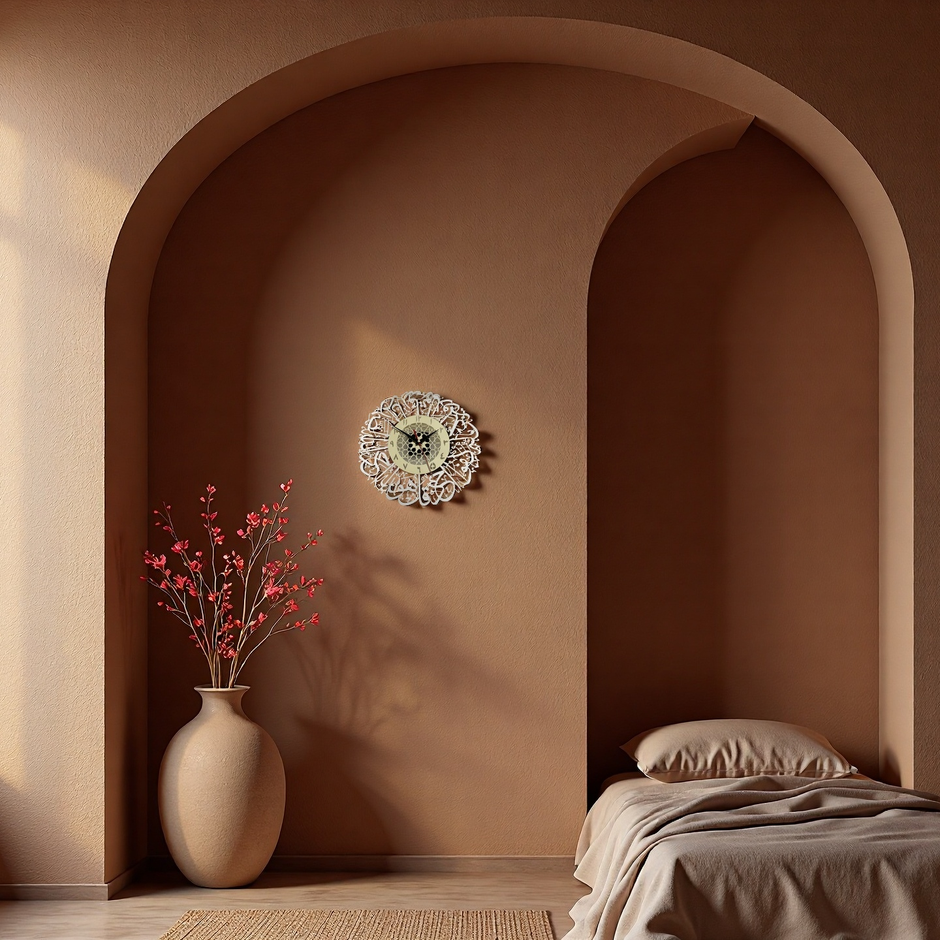 Arabic Calligraphy Wall Clock – White Mandala Design