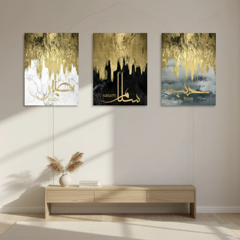 Arabic Gold Marble Canvas Wall Art –  3-Piece Set