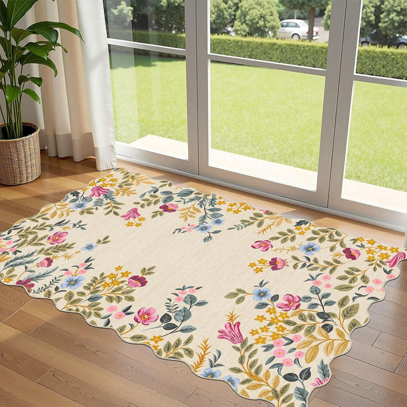 Floral Non-Slip Entryway Rug – Cream