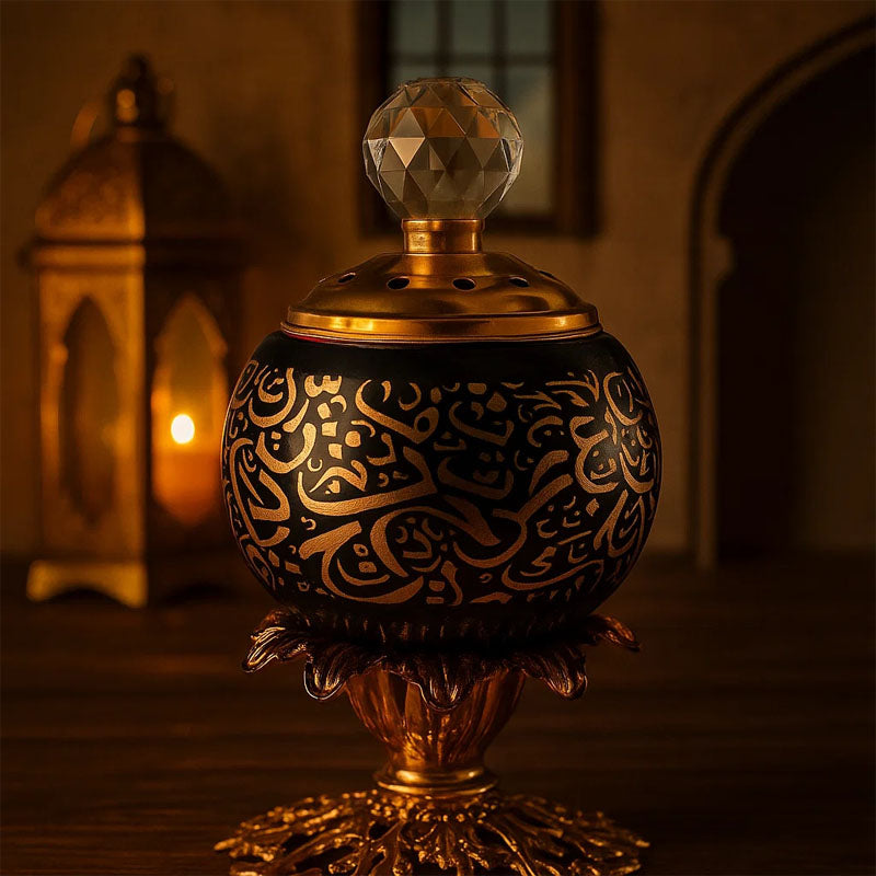 Black & Gold Arabic Pattern Incense Burner