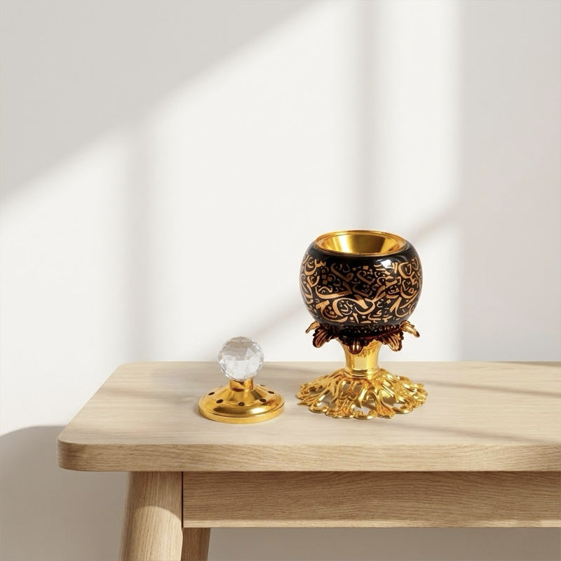Black & Gold Arabic Pattern Incense Burner