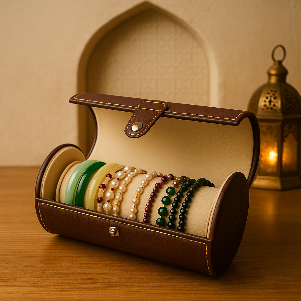Tasbeeh Storage Box – Leather Cylinder Organizer (Brown)