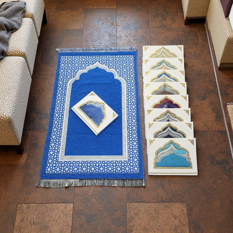 Blue Prayer Mat & Tasbih 2-Piece Set