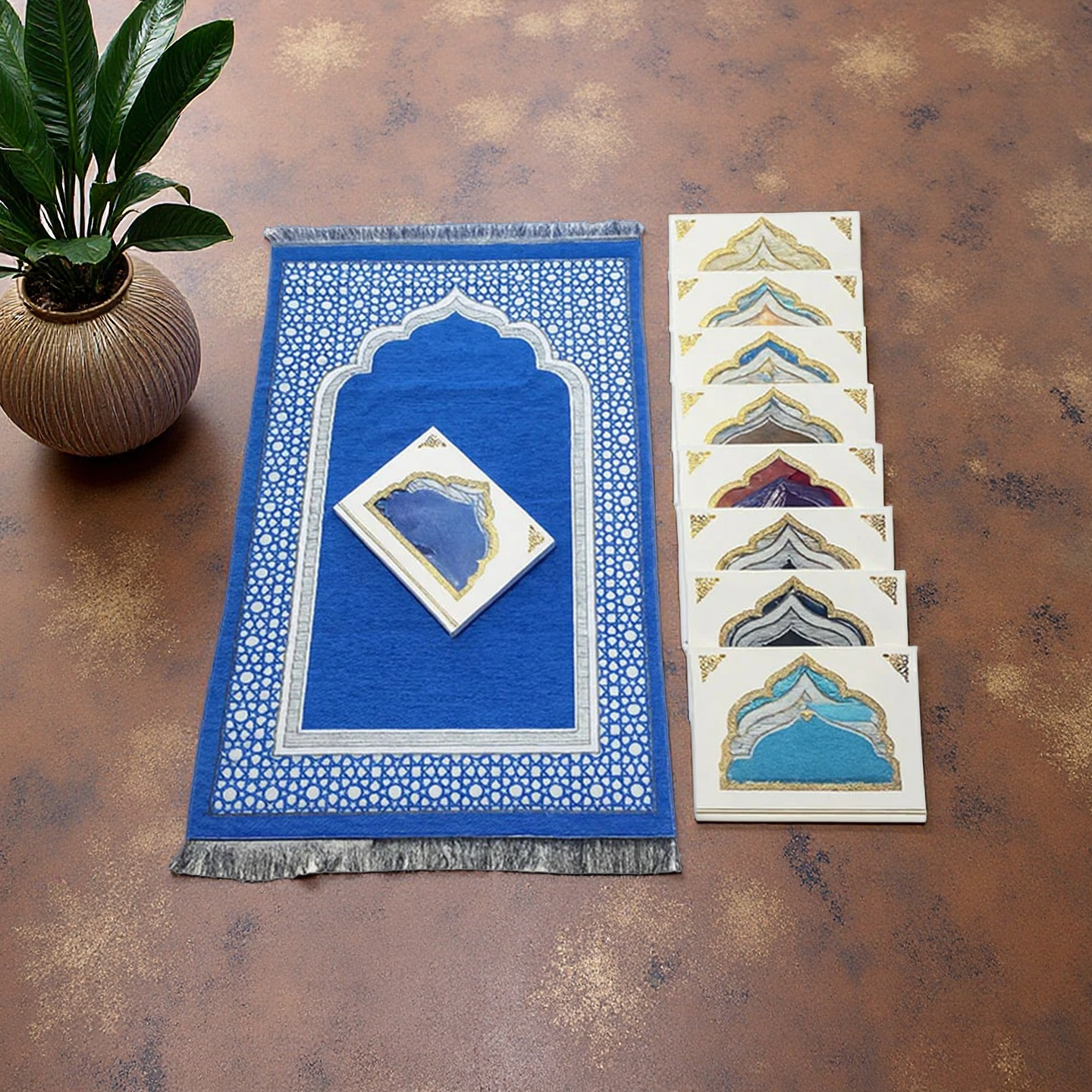 Blue Prayer Mat & Tasbih 2-Piece Set